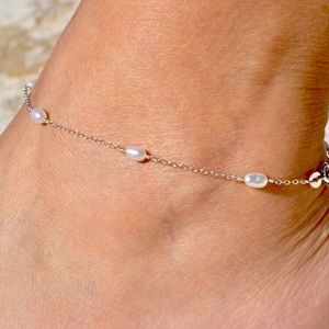 Sterling Silver (925 Italy) & Freshwater Pearl Ankle Bracelet